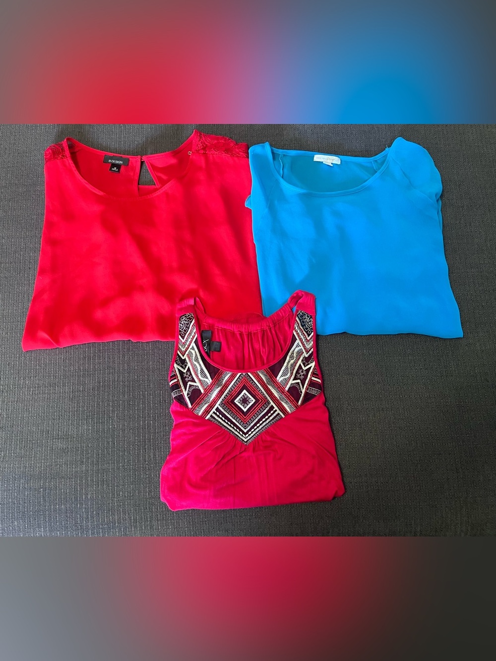 Red Embellished Tank + Red & Blue Tops - Mixed Lot